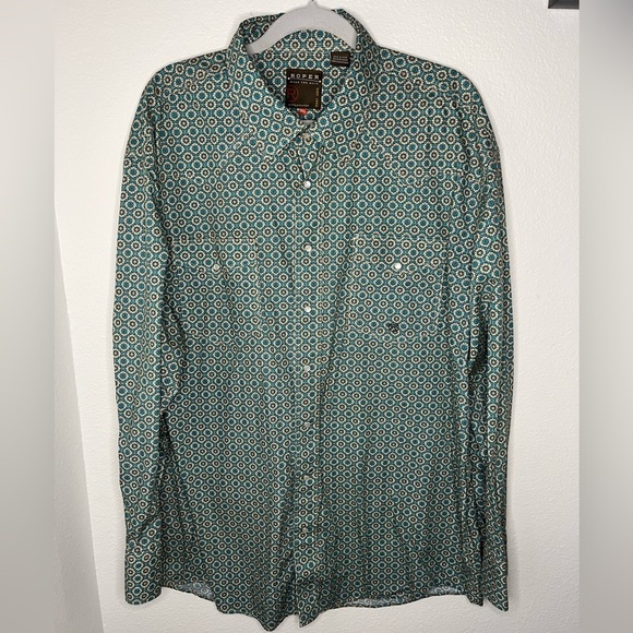 Roper Wear the West Men’s Green Casual Button Down Shirt with Relaxed Fit - Picture 1 of 6